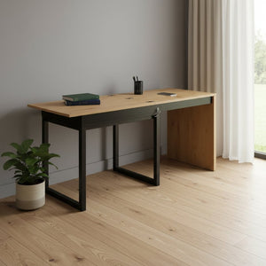 HomeRoots 63" Natural and Black Wood and Metal Writing Desk - Stylish, Spacious, and Durable Workspace Solution 543780