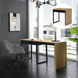 HomeRoots 63" Natural and Black Wood and Metal Writing Desk - Stylish, Spacious, and Durable Workspace Solution 543780
