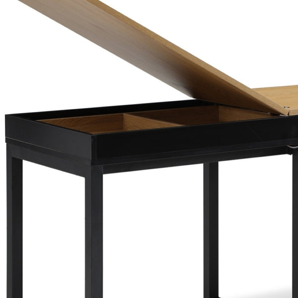 HomeRoots 63" Natural and Black Wood and Metal Writing Desk - Stylish, Spacious, and Durable Workspace Solution 543780