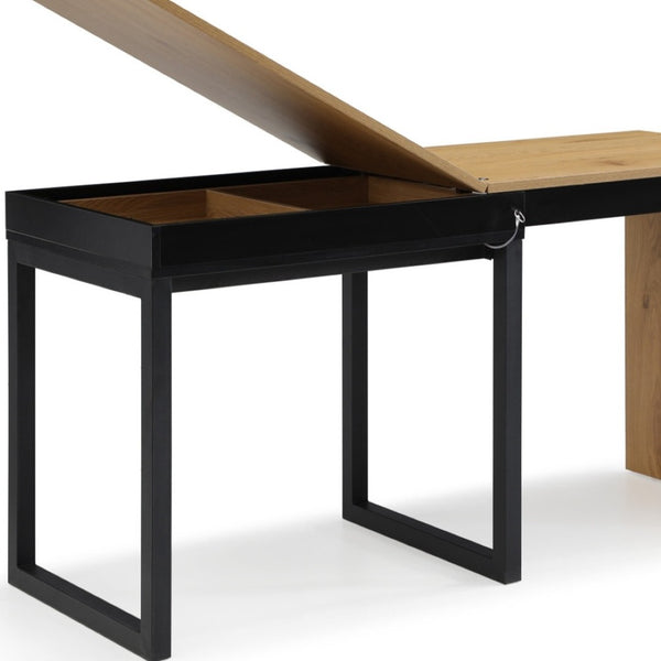 HomeRoots 63" Natural and Black Wood and Metal Writing Desk - Stylish, Spacious, and Durable Workspace Solution 543780
