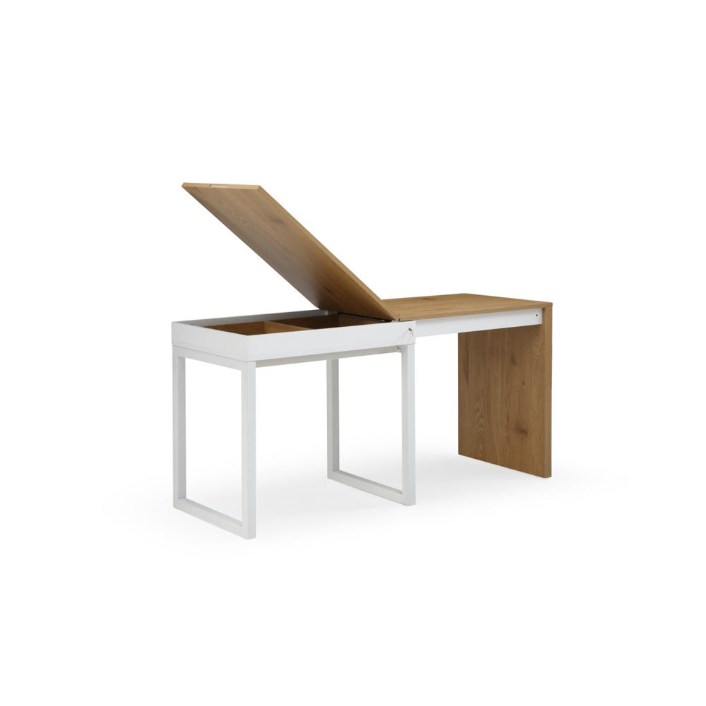 HomeRoots 63" Sleek Metal Sled Writing Desk with Spacious Surface for Home Office and Study, Easy to Store Natural/White 543781
