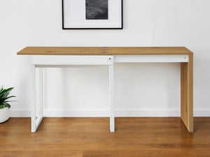 Homeroots 63" Stylish Modern Sled Writing Desk With Durable Metal Base And Natural Wood Top For Home Office Natural,White  543781