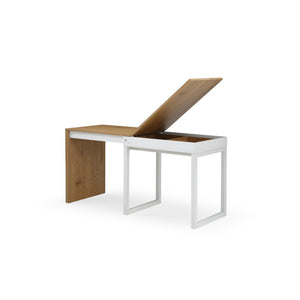 Homeroots 63" Stylish Modern Sled Writing Desk With Durable Metal Base And Natural Wood Top For Home Office Natural,White  543781