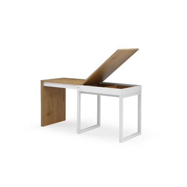 Homeroots 63" Stylish Modern Sled Writing Desk With Durable Metal Base And Natural Wood Top For Home Office Natural,White  543781