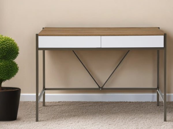 Homeroots 43" Natural And Bronze Writing Desk With Two Drawers Natural,Bronze  543782