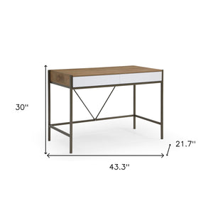 Homeroots 43" Natural And Bronze Writing Desk With Two Drawers Natural,Bronze  543782