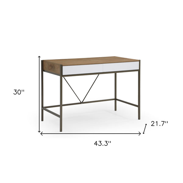 Homeroots 43" Natural And Bronze Writing Desk With Two Drawers Natural,Bronze  543782