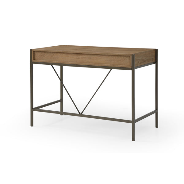 Homeroots 43" Natural And Bronze Writing Desk With Two Drawers Natural,Bronze  543782