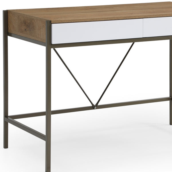Homeroots 43" Natural And Bronze Writing Desk With Two Drawers Natural,Bronze  543782