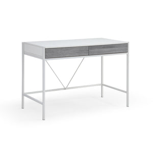 Homeroots 43" White And Gray Writing Desk With Two Drawers White,Grey  543783