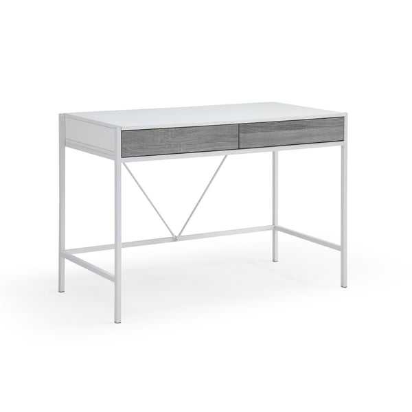 Homeroots 43" White And Gray Writing Desk With Two Drawers White,Grey  543783