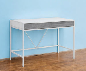 Homeroots 43" White And Gray Writing Desk With Two Drawers White,Grey  543783