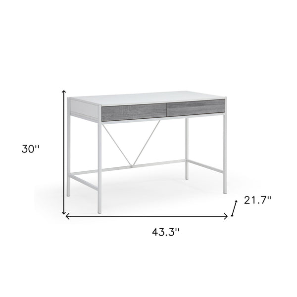 Homeroots 43" White And Gray Writing Desk With Two Drawers White,Grey  543783