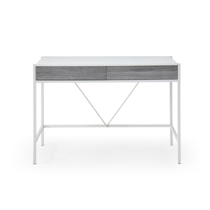 Homeroots 43" White And Gray Writing Desk With Two Drawers White,Grey  543783