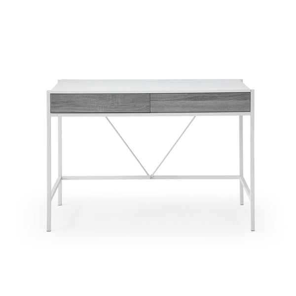 Homeroots 43" White And Gray Writing Desk With Two Drawers White,Grey  543783
