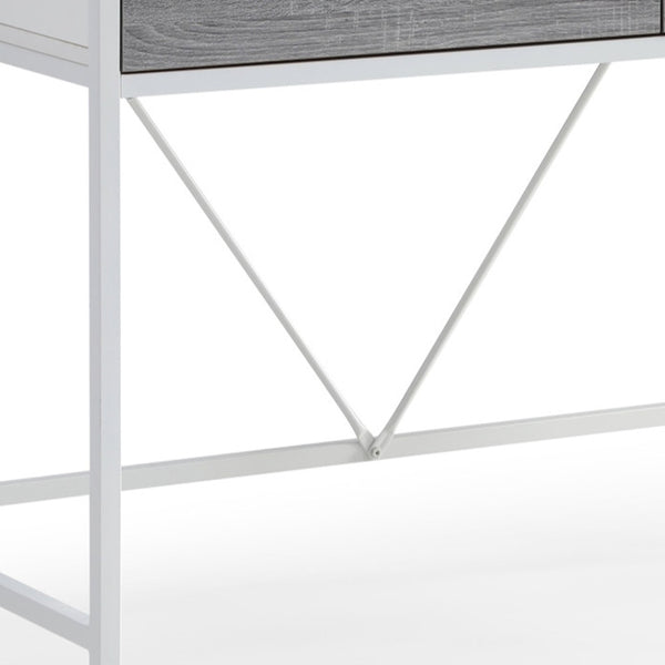 Homeroots 43" White And Gray Writing Desk With Two Drawers White,Grey  543783