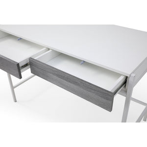Homeroots 43" White And Gray Writing Desk With Two Drawers White,Grey  543783