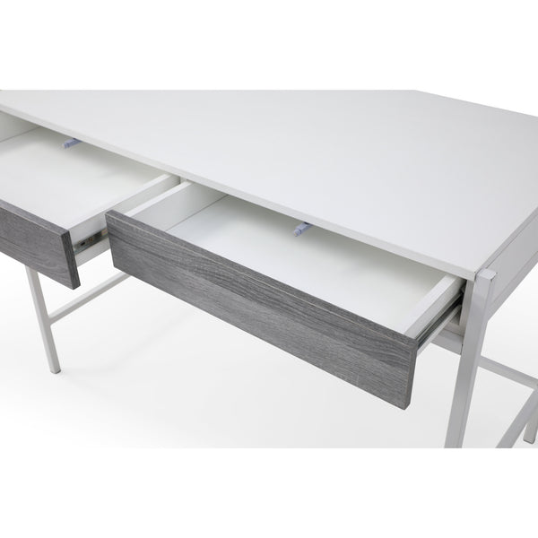 Homeroots 43" White And Gray Writing Desk With Two Drawers White,Grey  543783
