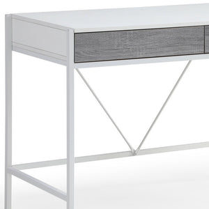 Homeroots 43" White And Gray Writing Desk With Two Drawers White,Grey  543783