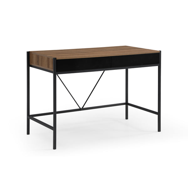 Homeroots 43" Wood Brown And Black Writing Desk With Two Drawers Walnut,Black  543784