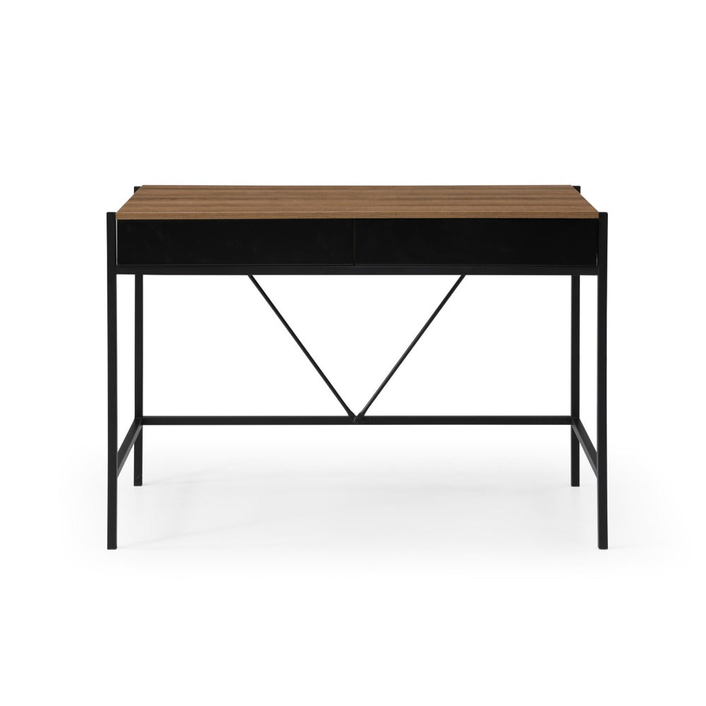 HomeRoots 43" Elegant Writing Desk with Hidden Storage, Durable Metal Base, Ideal for Home Office & Living Spaces Walnut/Black 543784