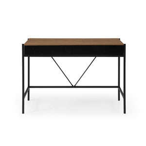 Homeroots 43" Wood Brown And Black Writing Desk With Two Drawers Walnut,Black  543784