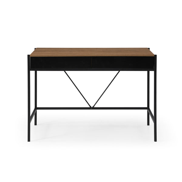 Homeroots 43" Wood Brown And Black Writing Desk With Two Drawers Walnut,Black  543784