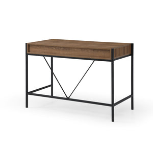 Homeroots 43" Wood Brown And Black Writing Desk With Two Drawers Walnut,Black  543784