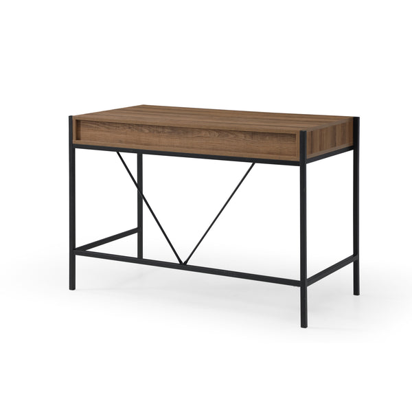 Homeroots 43" Wood Brown And Black Writing Desk With Two Drawers Walnut,Black  543784