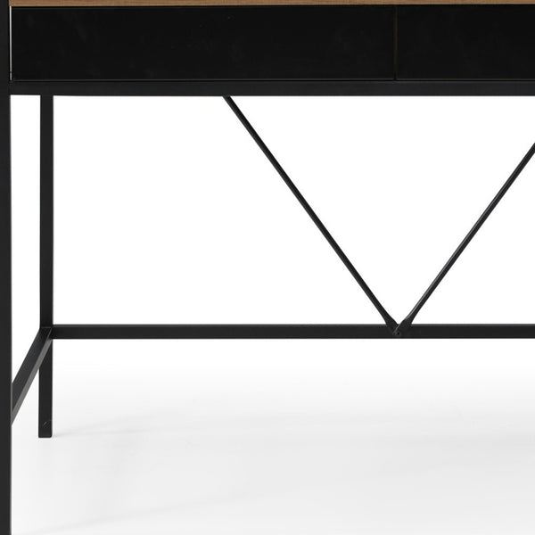 Homeroots 43" Wood Brown And Black Writing Desk With Two Drawers Walnut,Black  543784