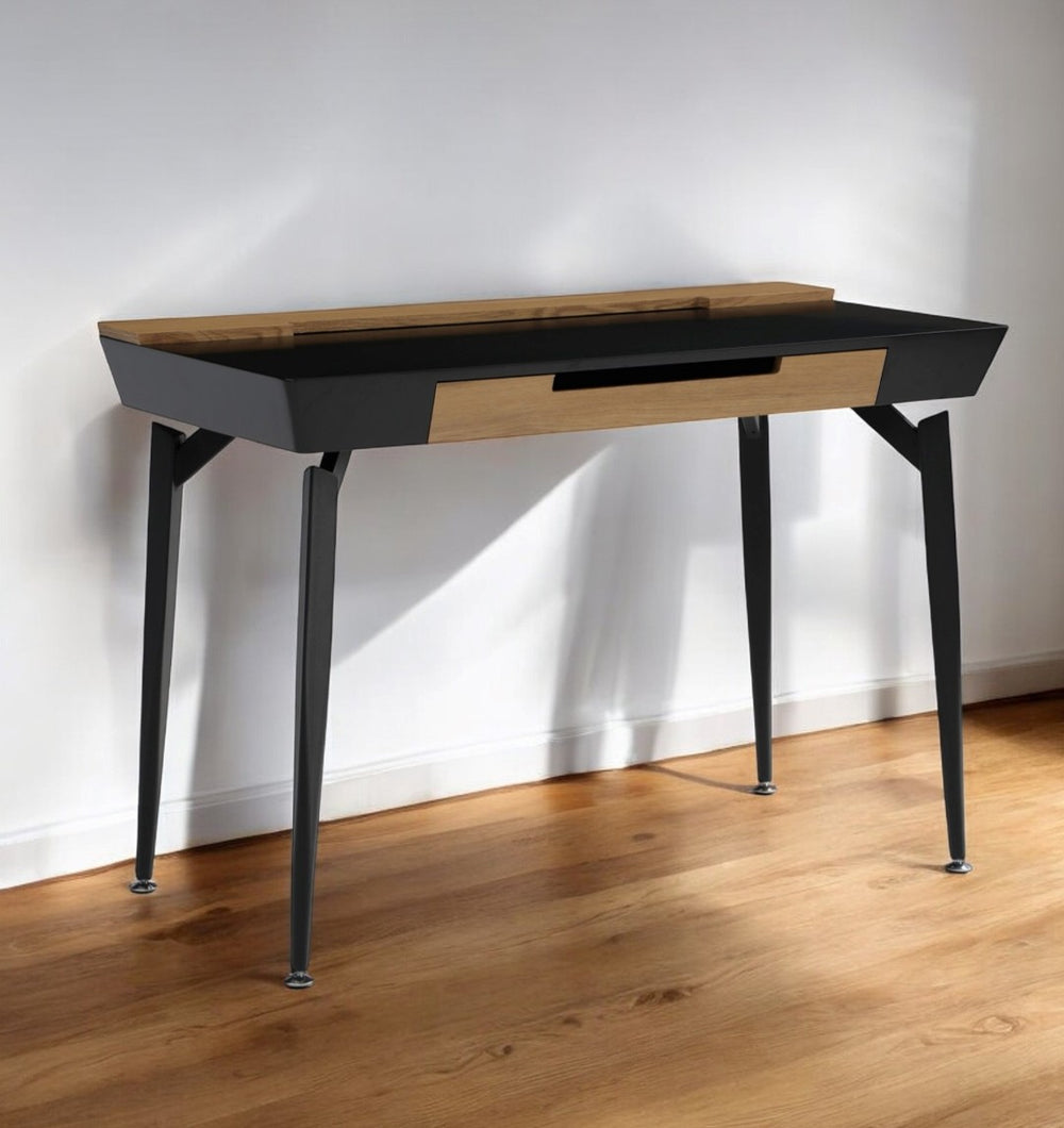 HomeRoots 44" Versatile Writing Desk with Three Drawers for Stylish Home Office Organization and Functionality Black/Natural 543785