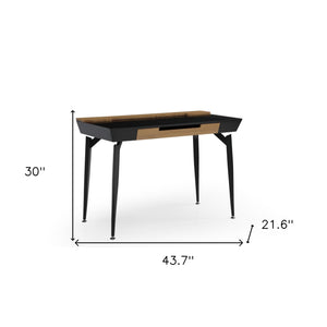 Homeroots 44" Black And Natural Writing Desk With Three Drawers Black,Natural  543785