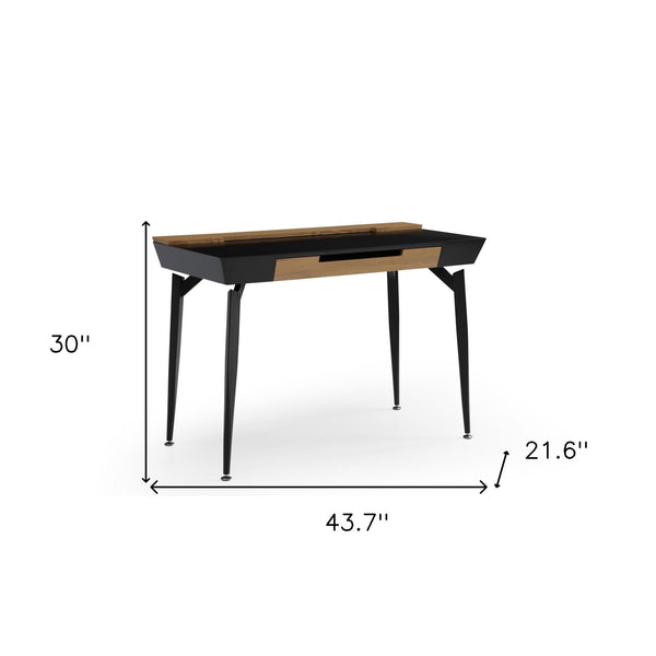 Homeroots 44" Black And Natural Writing Desk With Three Drawers Black,Natural  543785