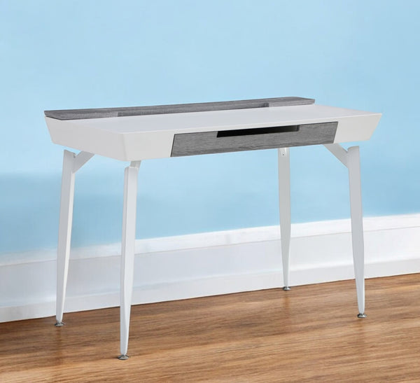 Homeroots 44" White And Gray Writing Desk With Three Drawers White,Grey  543786