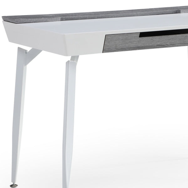 Homeroots 44" White And Gray Writing Desk With Three Drawers White,Grey  543786