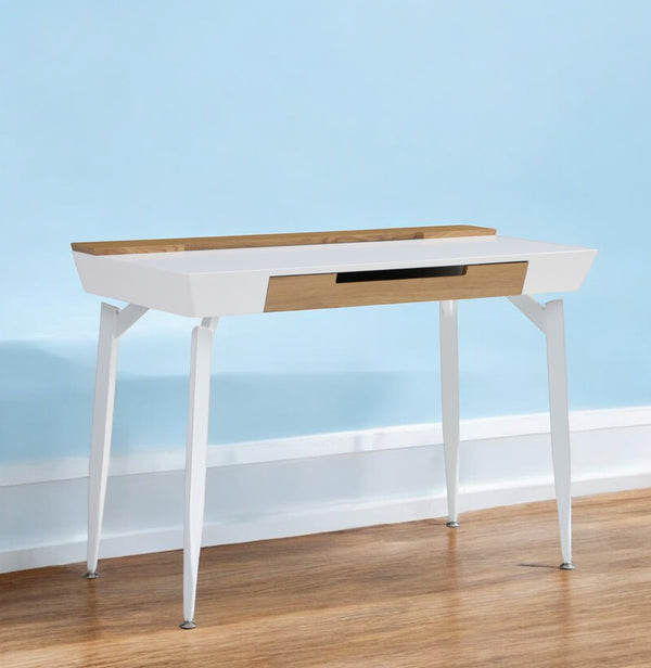 Homeroots 44" White And Natural Writing Desk With Three Drawers White,Natural  543787
