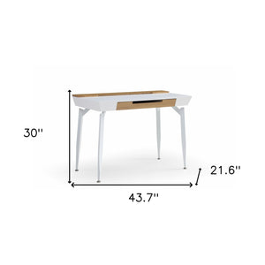 Homeroots 44" White And Natural Writing Desk With Three Drawers White,Natural  543787