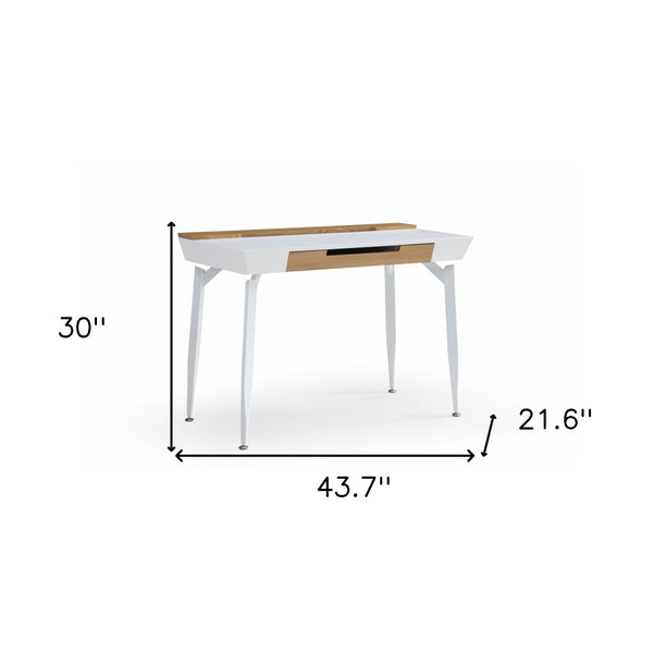 Homeroots 44" White And Natural Writing Desk With Three Drawers White,Natural  543787