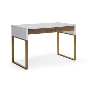 HomeRoots 47" White and Gold Writing Desk – Elegant Metal Frame with Two Drawers for Home Office & Study 543788