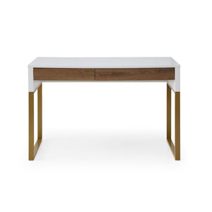 HomeRoots 47" White and Gold Writing Desk – Elegant Metal Frame with Two Drawers for Home Office & Study 543788