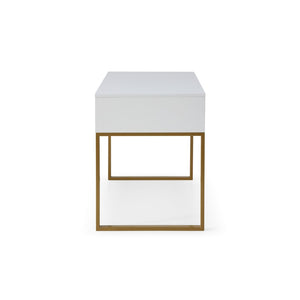 HomeRoots 47" White and Gold Writing Desk – Elegant Metal Frame with Two Drawers for Home Office & Study 543788