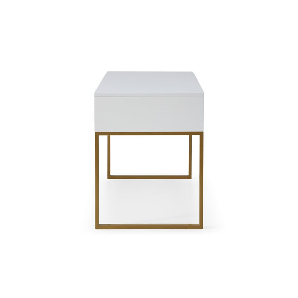 HomeRoots 47" White and Gold Writing Desk – Elegant Metal Frame with Two Drawers for Home Office & Study 543788