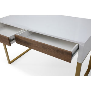 HomeRoots 47" White and Gold Writing Desk – Elegant Metal Frame with Two Drawers for Home Office & Study 543788
