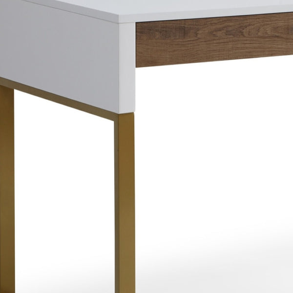 HomeRoots 47" White and Gold Writing Desk – Elegant Metal Frame with Two Drawers for Home Office & Study 543788