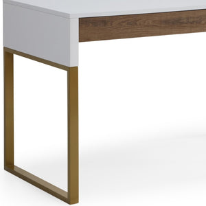 HomeRoots 47" White and Gold Writing Desk – Elegant Metal Frame with Two Drawers for Home Office & Study 543788