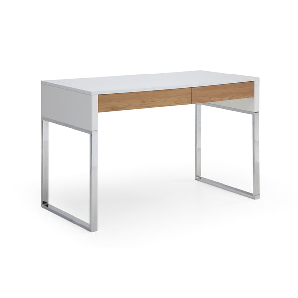 Homeroots 47" White And Silver Writing Desk With Two Drawers White,Silver  543789