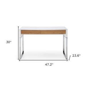 Homeroots 47" White And Silver Writing Desk With Two Drawers White,Silver  543789