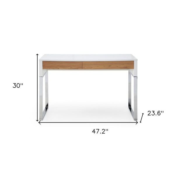 Homeroots 47" White And Silver Writing Desk With Two Drawers White,Silver  543789