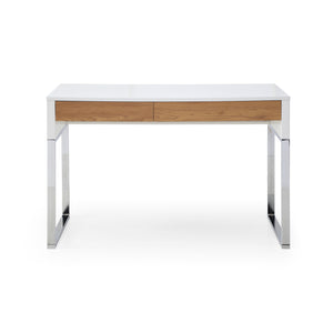 Homeroots 47" White And Silver Writing Desk With Two Drawers White,Silver  543789