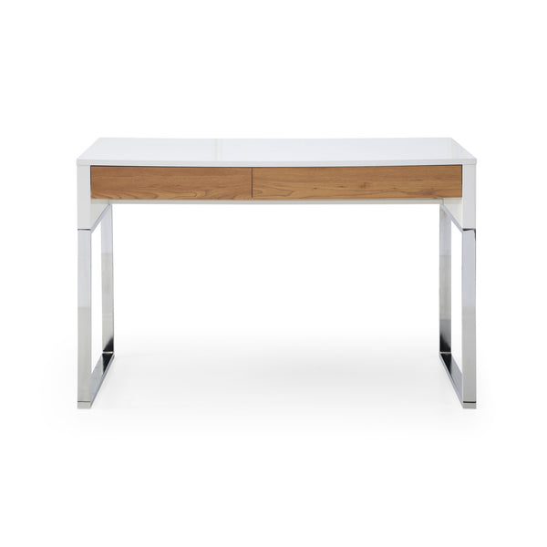 Homeroots 47" White And Silver Writing Desk With Two Drawers White,Silver  543789